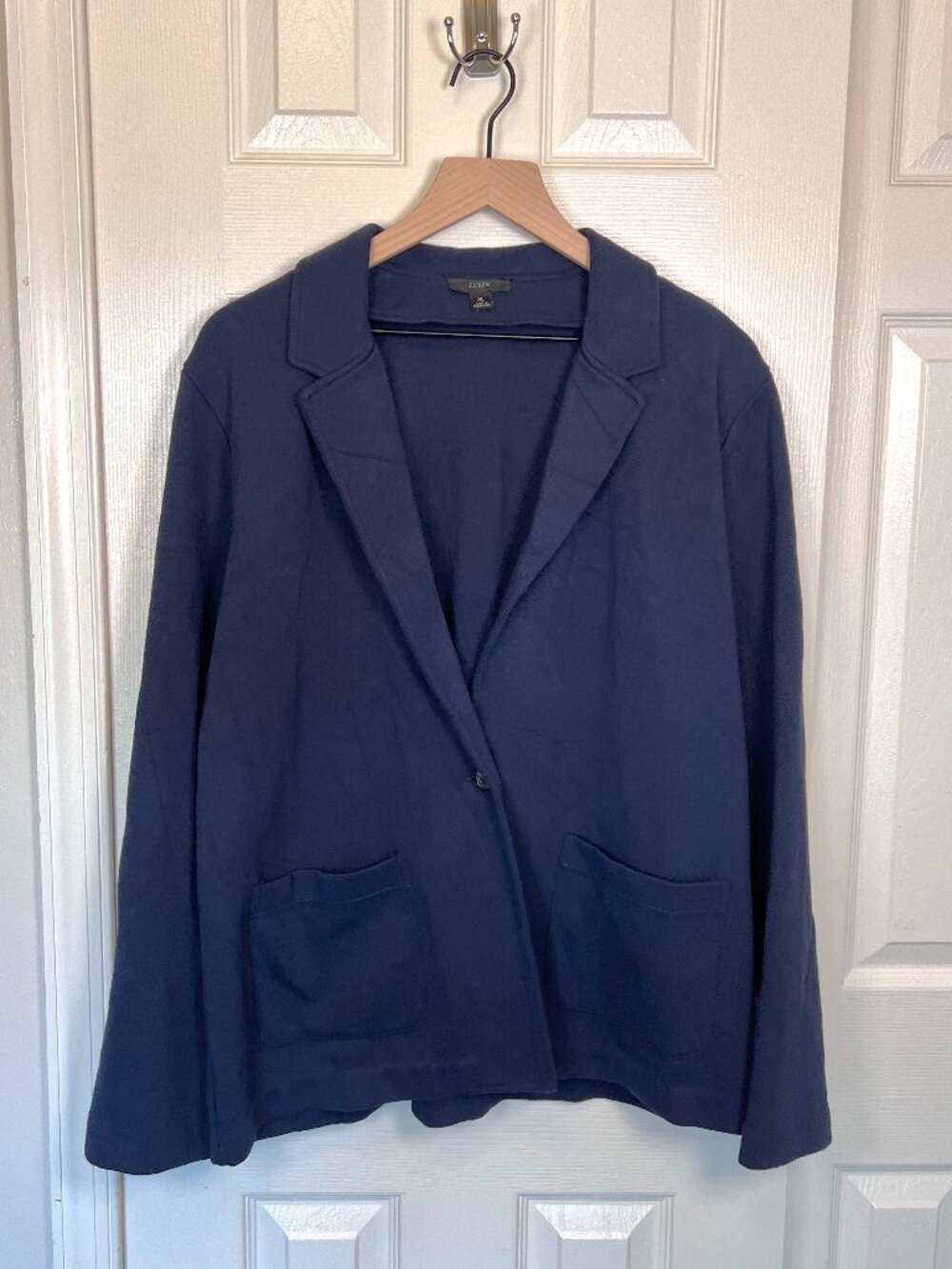 J. Crew One Button Cotton Blend Knit Sweater Blazer in Navy Size XL
